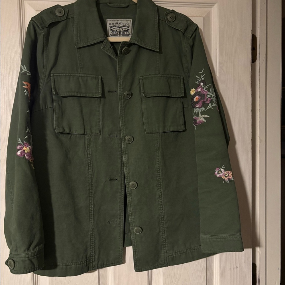 Levi's Green Jean Jacket with Floral Embroidery